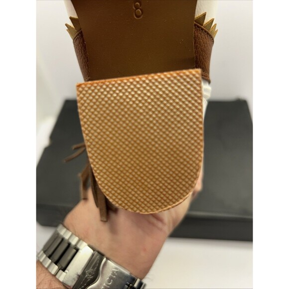 Arider Girl Knee High Boots White Brown Stripe Fringe Faux Turquoise Trim SZ 8 - Picture 8 of 12